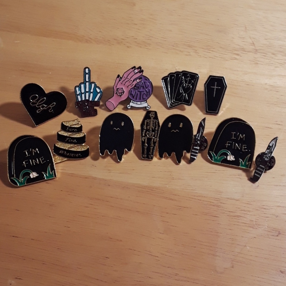 Cute Witchy Pin Set,  12 Pins,  2 doubles